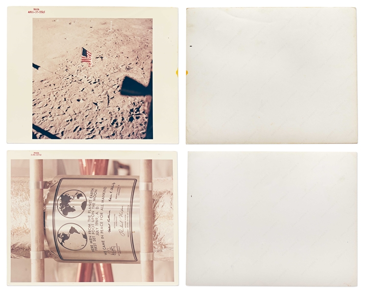 Lot of 14 NASA Red & Black Number Photos -- Including the U.S. Flag on the Lunar Surface During Apollo 11 & James Irwin Saluting the U.S. Flag on the Moon During Apollo 15