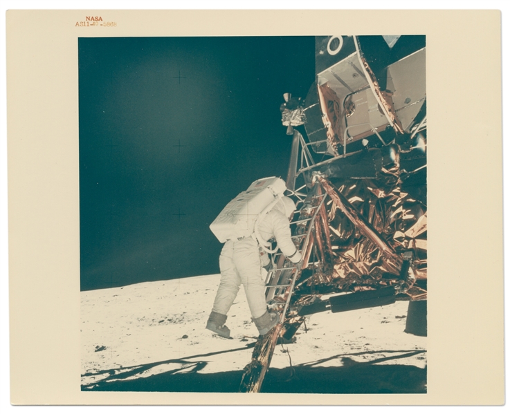 Apollo 11 Red Number NASA Photo of Buzz Aldrin Descending the Ladder Onto the Lunar Surface -- Printed on A Kodak Paper