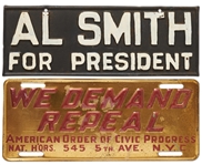 Two Anti-Prohibition License Plates, Circa 1928