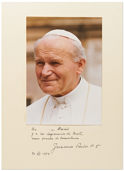 Large Photo of Pope John Paul II Signed on the Presentation Mat -- Measures 13'' x 18'' -- With University Archives COA