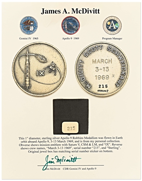 James McDivitt Personally Owned Apollo 9 Flown Robbins Medal, Encapsulated by CAG, Graded Mint MS64 -- With James McDivitt Signed COA
