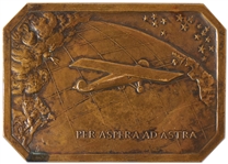 1927 Brass Plaque Commemorating Charles Lindberghs Nonstop Transatlantic Flight -- From the Estate of Early Aviation Executive Paul Bratton