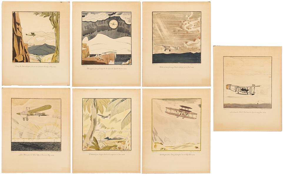 Collection of Seven 1928 Prints by Wright Aeronautical Corp. of Famous Aviation Pioneers