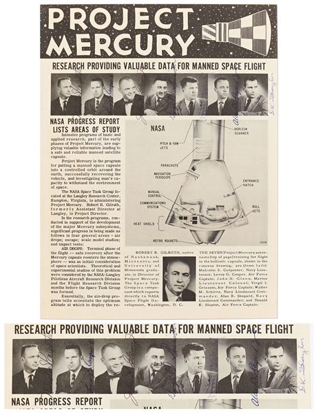 NASA Bulletin Signed by All Mercury 7 Astronauts -- With Steve Zarelli COA