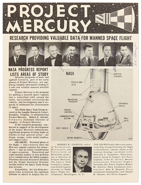 NASA Bulletin Signed by All Mercury 7 Astronauts -- With Steve Zarelli COA