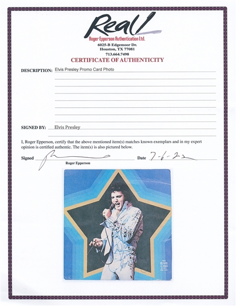 Elvis Presley Signed Promotional Photo -- With Epperson COA