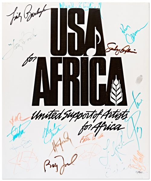 Historic ''USA for Africa'' Poster Signed by 19 Musical Artists From the 1985 Charity Single ''We Are The World'' -- Including Michael Jackson & Billy Joel