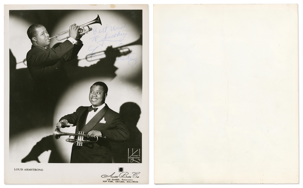 Lot of Seven 8'' x 10'' Photos Signed by Jazz & Swing Musicians -- Includes Billie Holiday, Louis Armstrong, Cozy Cole, Lionel Hampton, Oscar Peterson, Sarah Vaughan, and Cab Colloway