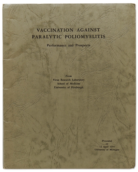 Jonas Salk Signed Polio Vaccination Report