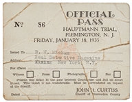 1935 Pass to the Trial of Bruno Hauptmann for the Kidnapping of Charles Lindberghs Child