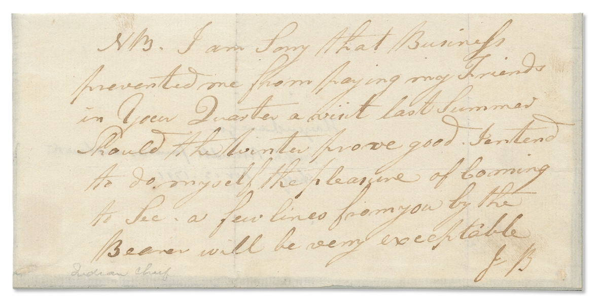 Joseph Brant Autograph Note Signed -- Scarce Letter by the Revolutionary War Mohawk Chief