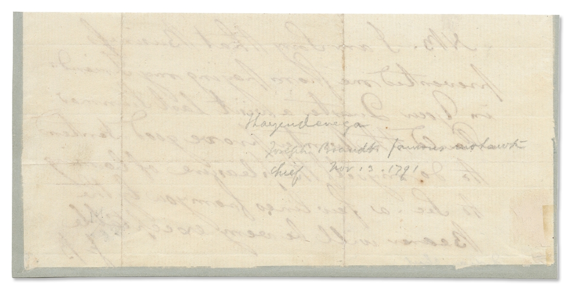 Joseph Brant Autograph Note Signed -- Scarce Letter by the Revolutionary War Mohawk Chief