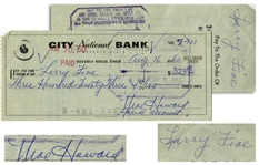 Lot of Moe Howard and Larry Fine Signed Items -- Includes 6 Larry Fine Signed Contracts and a Moe Howard Signed Check Paid to Larry Fine