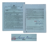 Lot of Moe Howard and Larry Fine Signed Items -- Includes 6 Larry Fine Signed Contracts and a Moe Howard Signed Check Paid to Larry Fine