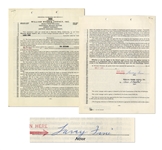 Lot of Moe Howard and Larry Fine Signed Items -- Includes 6 Larry Fine Signed Contracts and a Moe Howard Signed Check Paid to Larry Fine