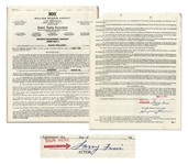 Lot of Moe Howard and Larry Fine Signed Items -- Includes 6 Larry Fine Signed Contracts and a Moe Howard Signed Check Paid to Larry Fine