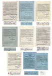 Lot of 8 Contracts Signed by Moe Howard of The Three Stooges
