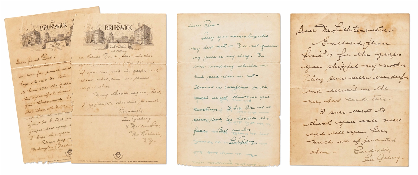 Rare Lot of 3 Lou Gehrig Autograph Letters Signed -- ''...Babe wants half of these...''