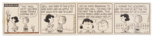 Charles Schulz Original Hand-Drawn Peanuts Comic Strip from 1965 -- Lucy Explains the Snow White Fairy Tale to Linus