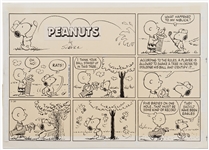 Charles Schulz Original Hand-Drawn Peanuts Sunday Comic Strip -- Snoopy & Charlie Brown Play Golf