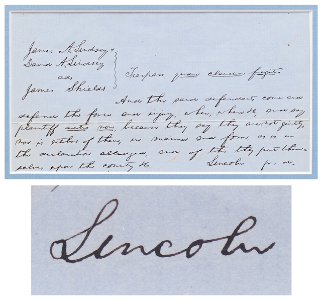 Abraham Lincoln Autograph Manuscript Signed, Circa 1837 as a Young Public Defender