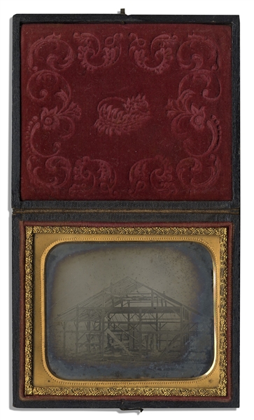 Sixth-Plate Ambrotype Depicting a House Under Construction During the Mid- 1800s