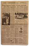 Elvis Presley Death Newspaper From Hometown Memphis -- Special Edition Following His 16 August 1977 Death -- ...Death Captures Crown of Rock and Roll...