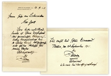 Admiral Eduard von Knorr Handwritten Letter Twice-Signed -- Credited With Establishing Germanys Colonial Empire -- Dated 1911 on Knorrs Letterhead, in German -- 4.5 x 7 -- Very Good