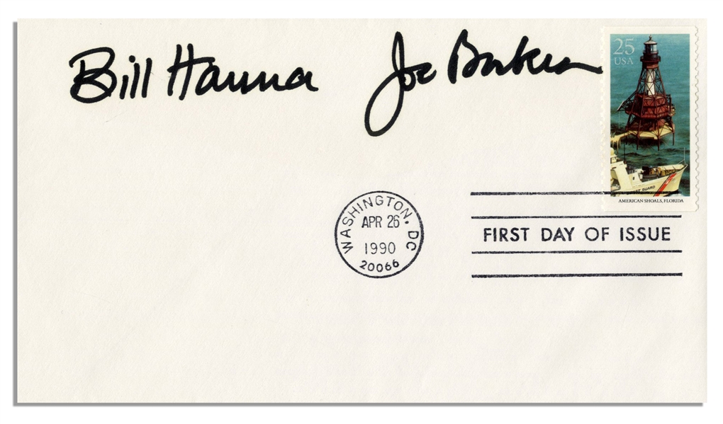 Cartoonists William Hanna and Joe Barbera 6.5 x 3.75 Cover Signed -- Bill Hanna & Joe Barbera -- Fine