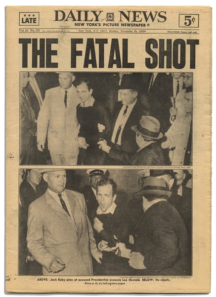 ''New York Daily News'' From 25 November 1963 Reporting the Murder of Lee Harvey Oswald -- Headline Reads: ''The Fatal Shot''
