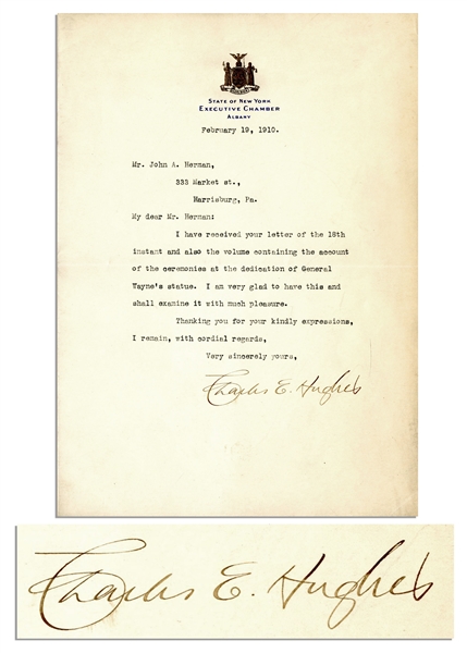 Charles Evan Hughes Signed 1910 Letter