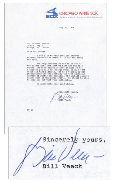 Hall of Famer Bill Veeck Typed Letter Signed -- ...I was glad to hear that you enjoyed reading Veeck As In Wreck. It was fun doing the book...