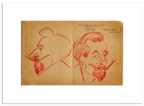 SPLIT<br><br>Enrico Caruso Hand-Drawn Pair of Sketches -- Depicting His Fellow Opera Singer, French Bass Pol Plancon