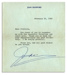 Joan Crawford Typed Letter Signed -- ...Thank you so much for your thoughtfulness and your friendship. I am deeply grateful. Bless you...