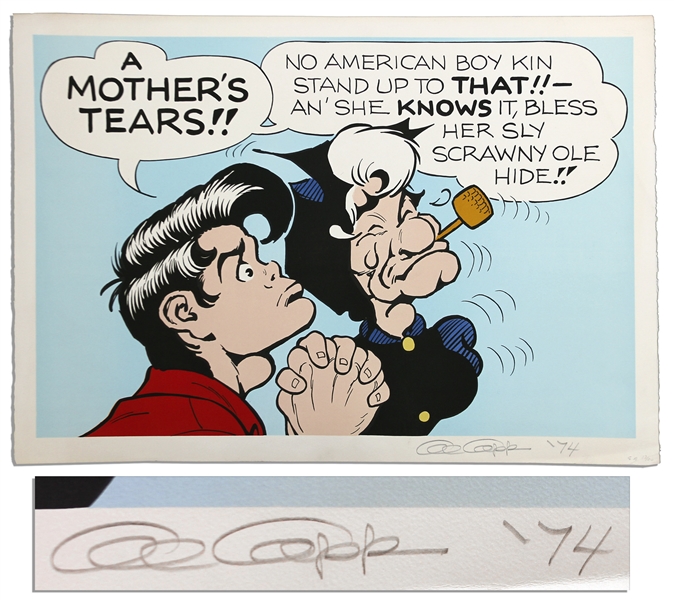 Al Capp Large & Colorful Lil Abner Artist Proof -- Featuring Lil Abner & Mammy Yokum -- Signed Al Capp in Pencil & Numbered ea 13/20 -- 29.5 x 20.5 -- Very Good Plus