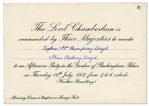 King George VI & Queen Elizabeth Buckingham Palace Invitation -- ...to an Afternoon Party in the Garden...