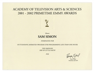 Emmy Nomination for The Simpsons Given to Sam Simon in 2002 for Episode She of Little Faith -- From the Sam Simon Estate