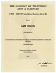 Emmy Nomination for The Simpsons Episode of Homer Vs. Lisa Given to Sam Simon in 1991 -- From the Sam Simon Estate