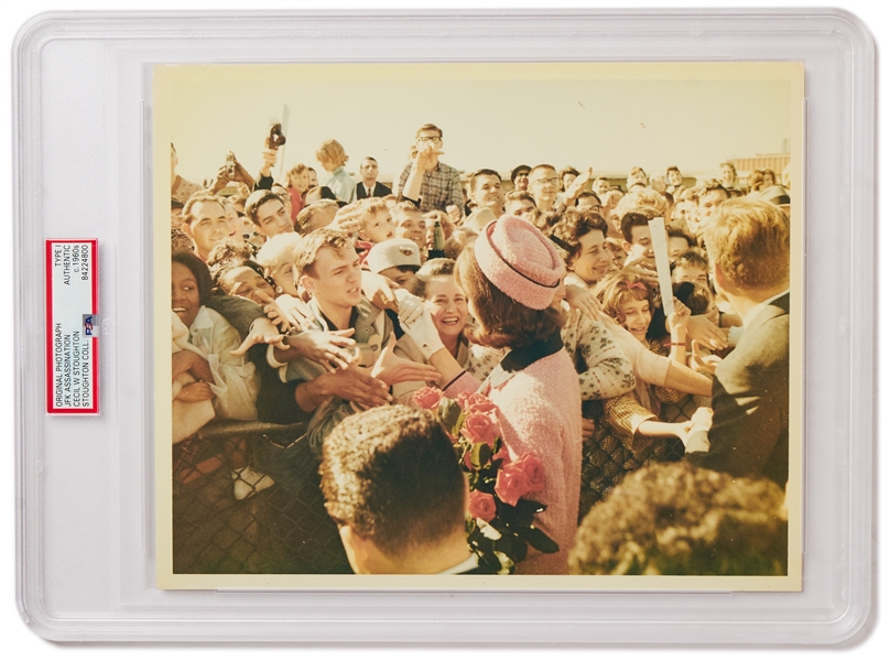 Original 10 x 8 Photo of John and Jackie Kennedy Taken by Cecil W. Stoughton the Morning of the Assassination -- Encapsulated & Authenticated by PSA as Type I Photograph