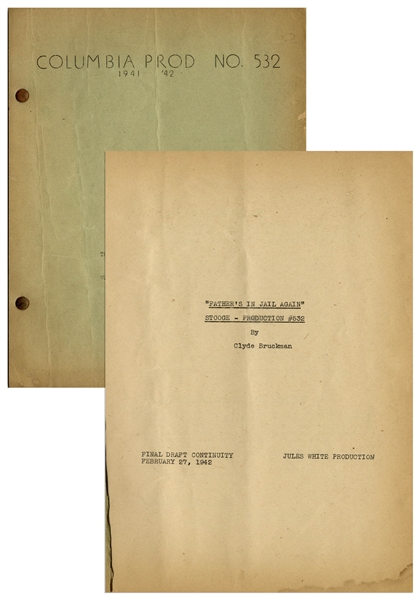 Moe Howards Personally Owned & Hand-Edited Three Stooges Columbia Pictures Script for Their 1942 Film, Three Smart Saps -- With Working Title Fathers in Jail Again