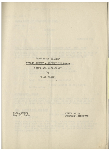 Moe Howard's Personally Owned Columbia Pictures Script for The Three Stooges 1951 Film, ''Don't Throw That Knife'' -- With Moe's Hand Edits
