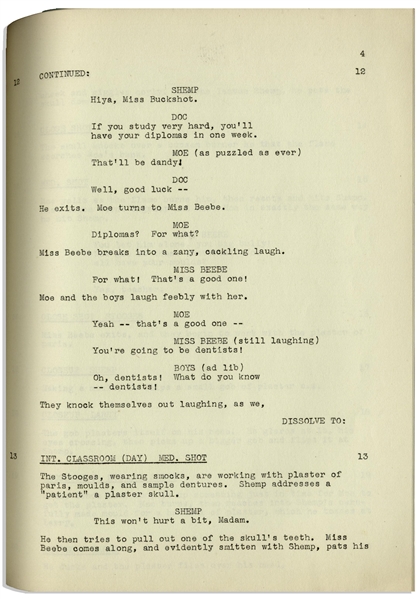 Moe Howard's Personally Owned Columbia Pictures Script for The Three Stooges 1951 Film, ''The Tooth Will Out''
