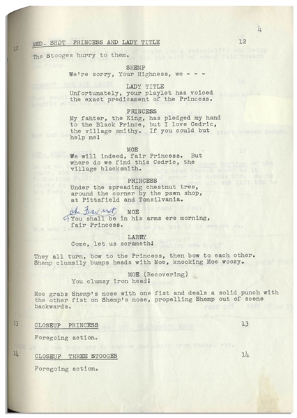 Moe Howard's Personally Owned & Hand-Edited Three Stooges' Columbia Pictures Script for Their 1954 Film, ''Knutzy Knights''