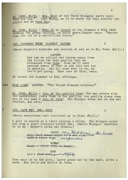 Moe Howard's Personally Owned Three Stooges' Columbia Pictures Script for Their 1955 Film, ''Hot Ice'' -- With Moe's Handwritten Edits Throughout, Including His Signature