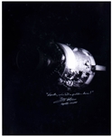 Fred Haise Signed 16 x 20 Photo of the Apollo 13 Damaged Service Module -- Haise Also Writes the Famous Quote, Houston, weve had a problem here!