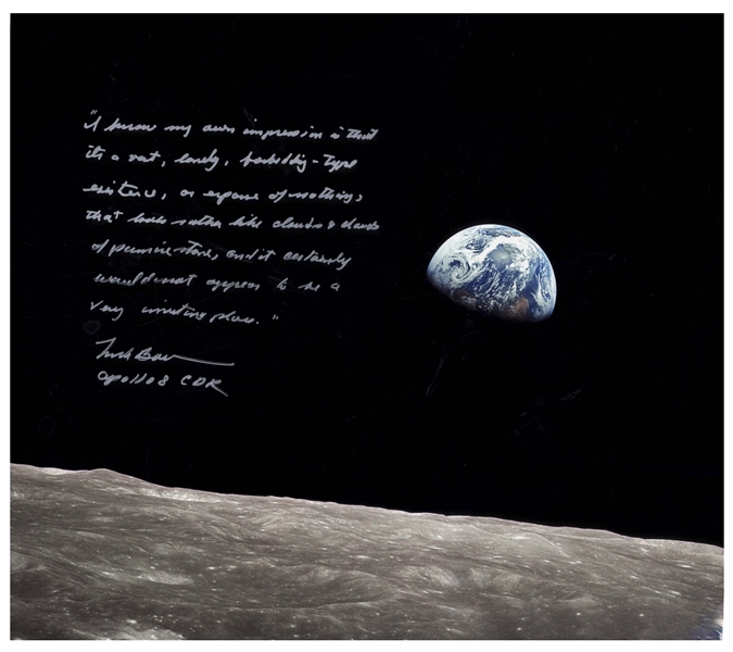 Frank Borman Signed 20'' x 16'' Photo, With His Thoughts About the Moon: ''...it's a vast, lonely, forbidding-type existence...''