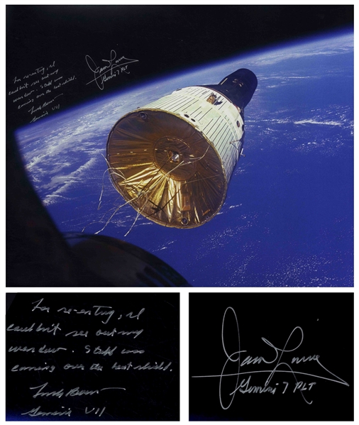 James Lovell and Frank Borman Signed 20 x 16 Photo of the Golden Ribbons Gemini VII Spacecraft