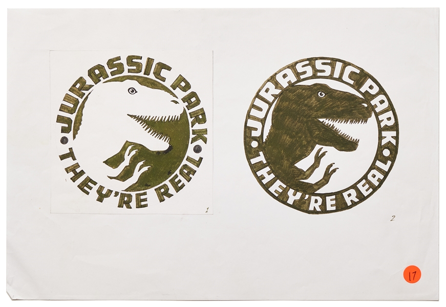 Original ''Jurassic Park'' Production Sketch Created in Development for the 1993 Film -- Drawing Shows a T-Rex With the Tag Line, ''They're Real''