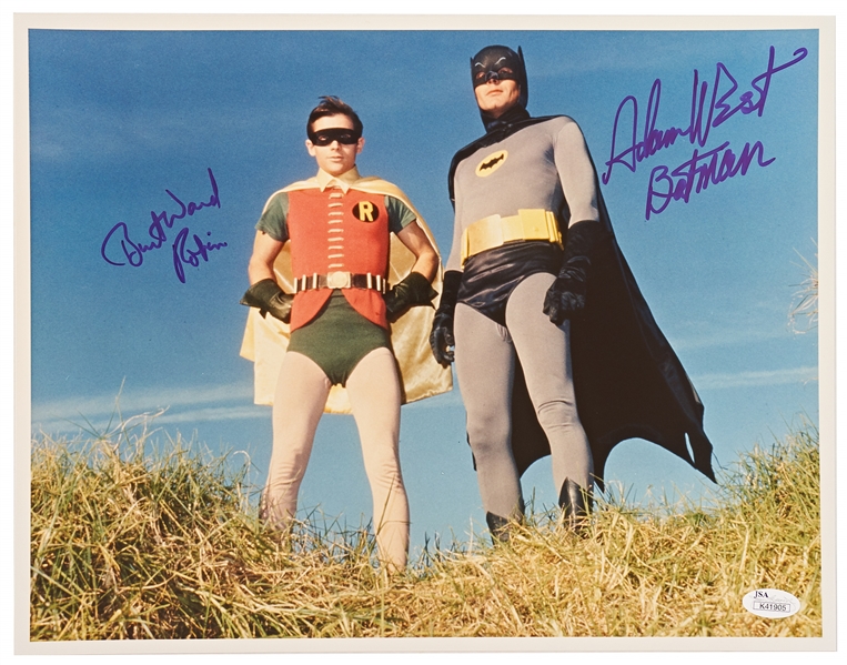Adam West and Burt Ward Signed 14 x 11 Photo From Batman -- Uninscribed, With Both Men Adding Their Characters Names -- With JSA COA