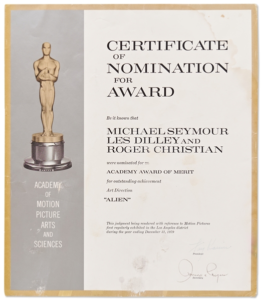 ''Alien'' Academy Award Nomination -- Awarded to Art Director Roger Christian